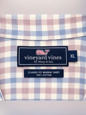 Vineyard Vines Murray Shirt Men’s XL Pink Blue Plaid Cotton Classic Fit